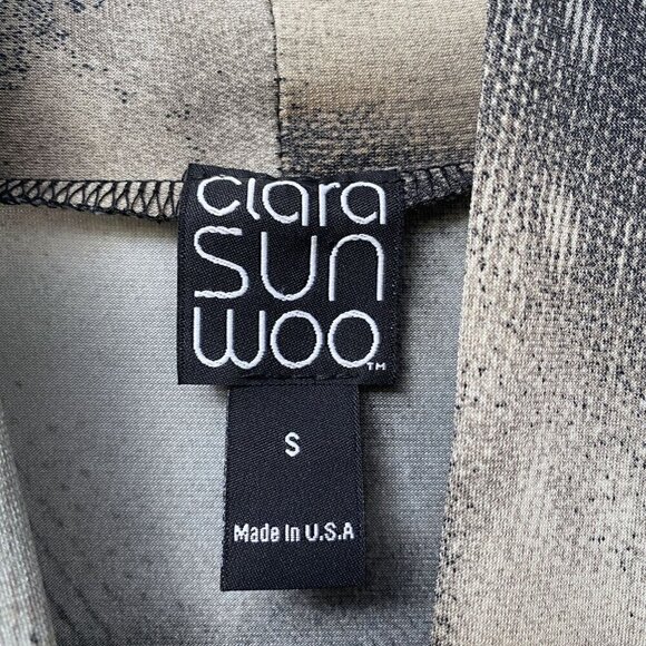 CLARA SUN WOO Tunic Top Small Stretch Jersey Artsy Modern Gray Print 3/4 sleeve - Picture 5 of 11